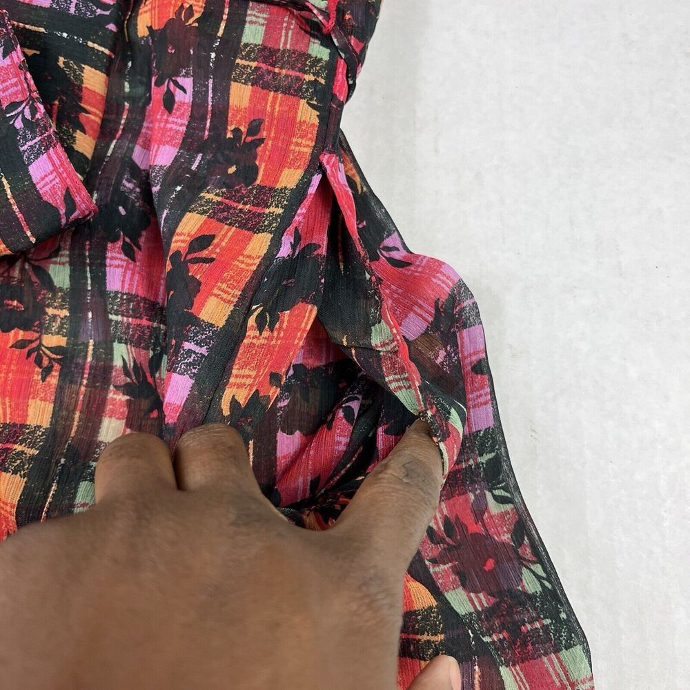 Free People Jerra Maxi Shirt Dress Plaid Punk Button Down Sheer Waist Tie MEDIUM - Picture 13 of 14